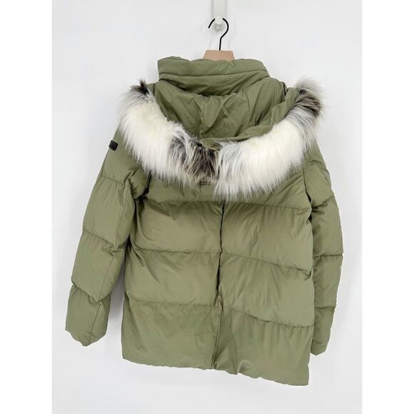 Sam Edelman Water Repellent Faux Fur Trim Puffer Jacket Quilted Green Women's M - Picture 7 of 13